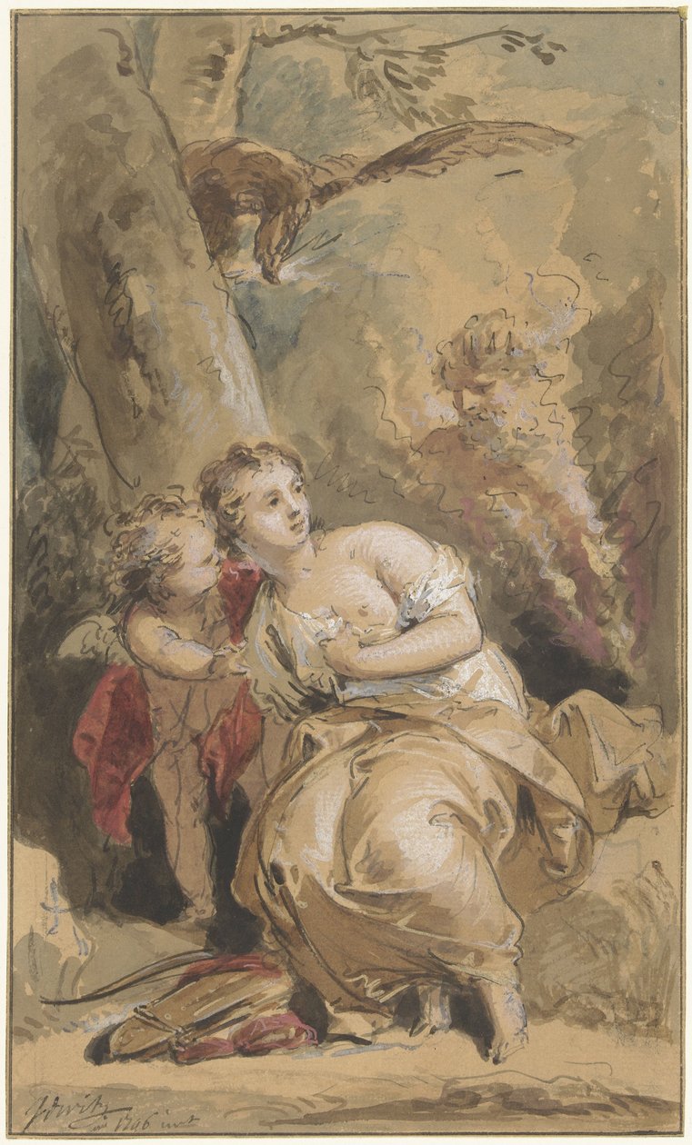 Callisto, Amor och Jupiter med örnen av Jacob de Wit