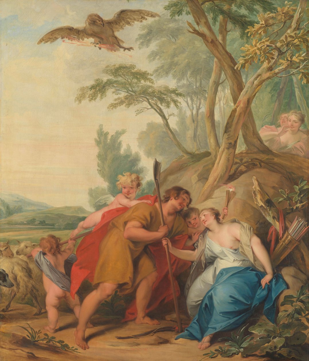 Jupiter, förklädd till en herde, förförande Mnemosyne, minnets gudinna, 1727 av Jacob de Wit