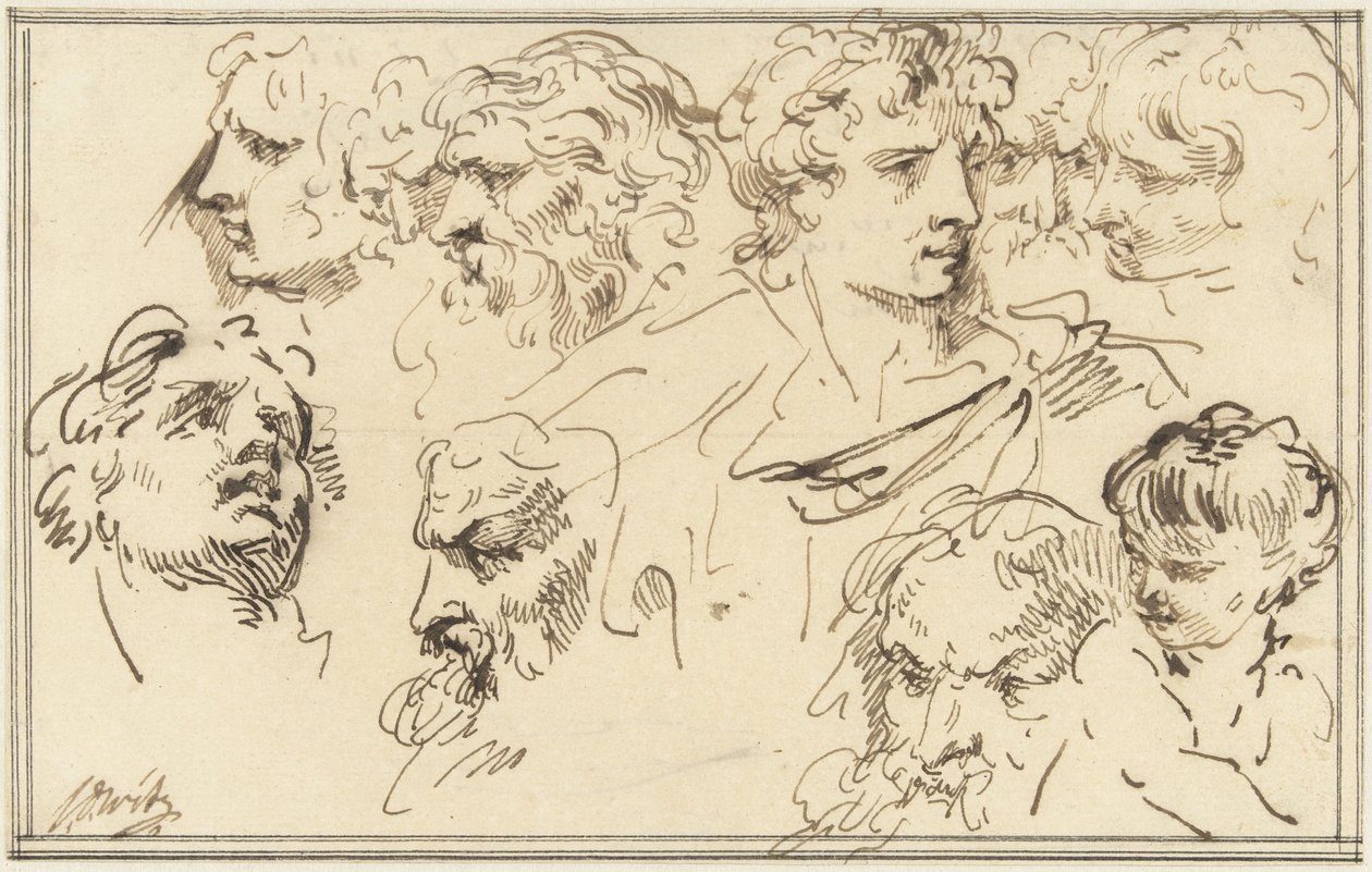 Studieblad med tio huvuden av Jacob de Wit
