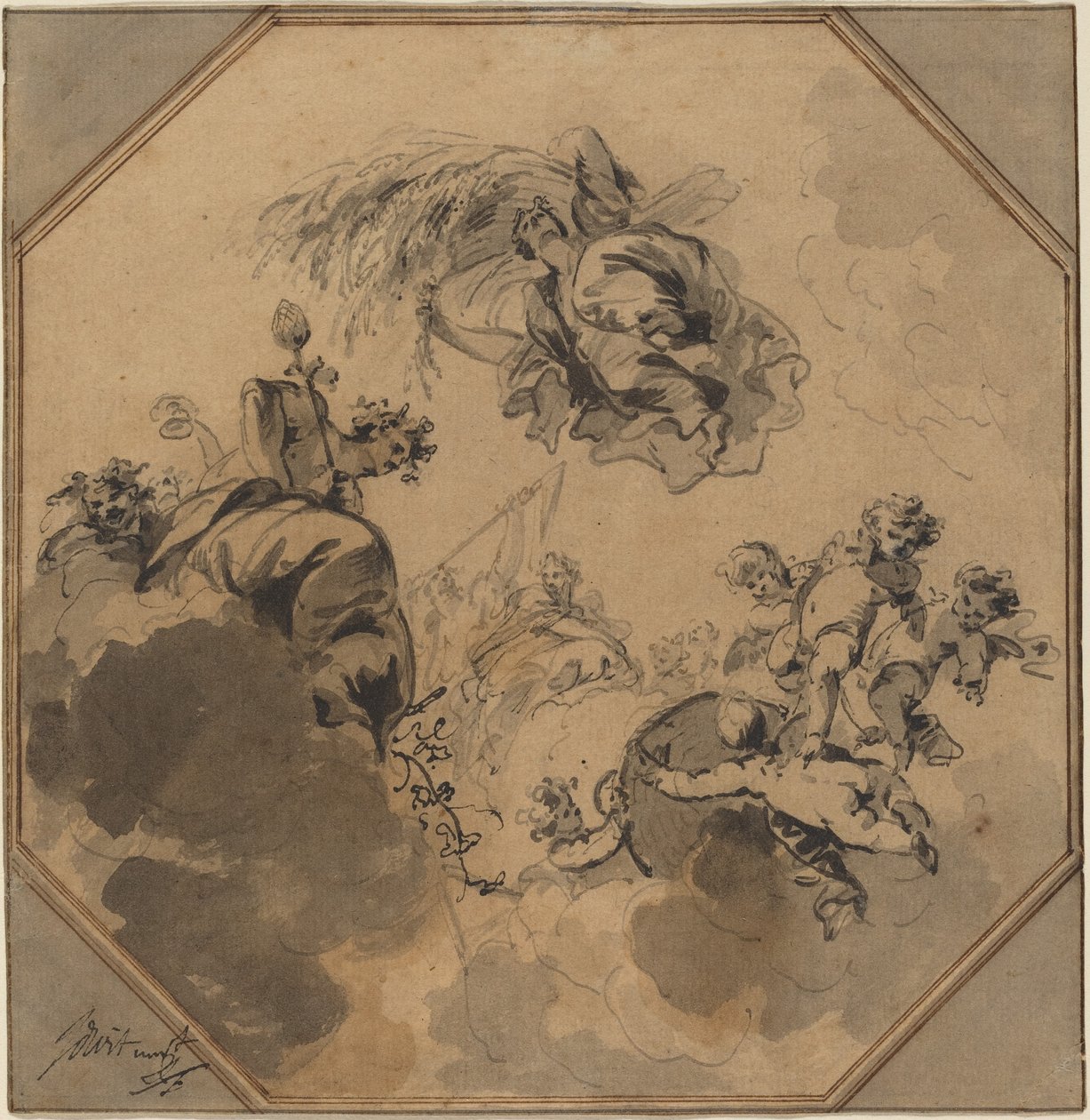 Study for a Ceiling: Allegory of the Harvest med Dionysus och Ceres av Jacob de Wit
