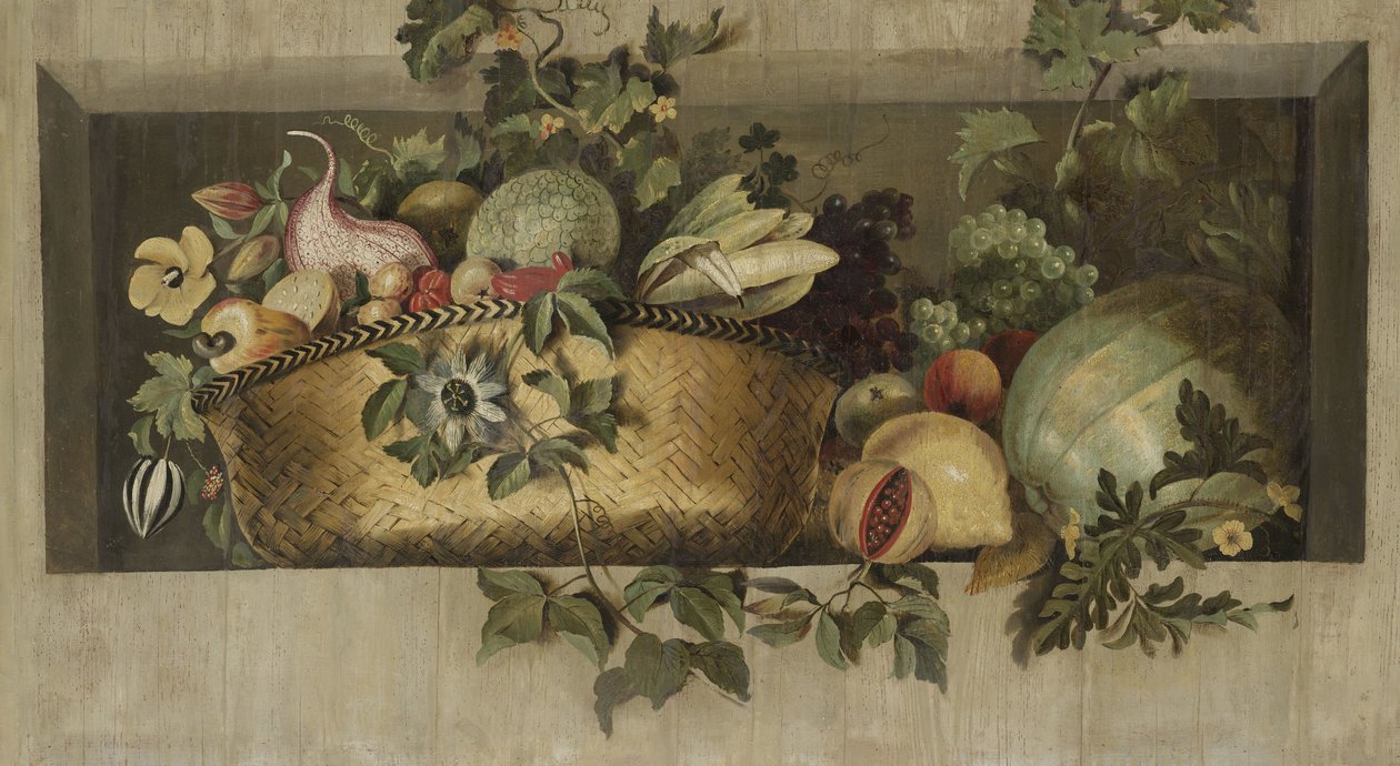 Stilleben med frukt- och blomstergirlanger av Jacob van Campen