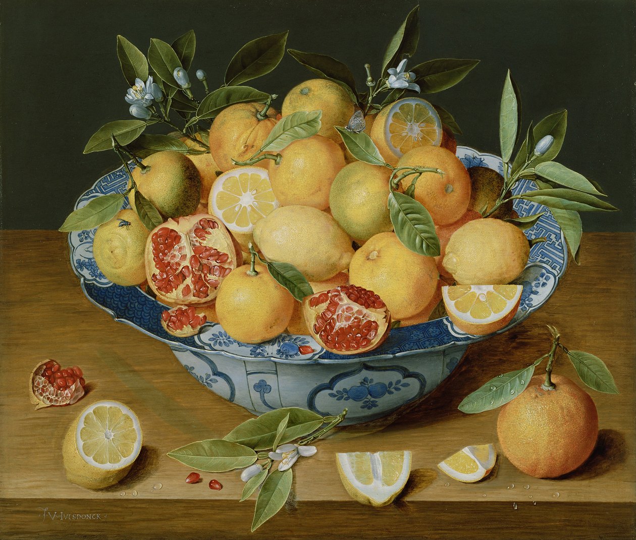 Stilleben med citroner, apelsiner och ett granatäpple, ca. 1620-1630 av Jacob van Hulsdonck