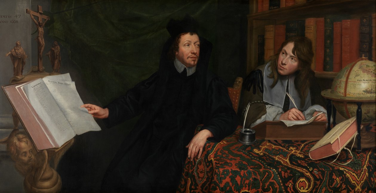 Porträtt av en teolog med sin sekreterare av Jacob van Oost