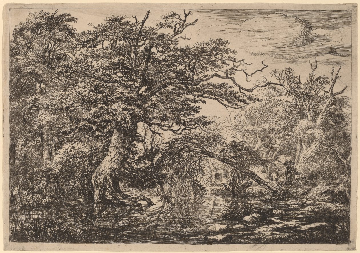 Ett skogskärr med resenärer på en strand (The Travellers) av Jacob van Ruisdael