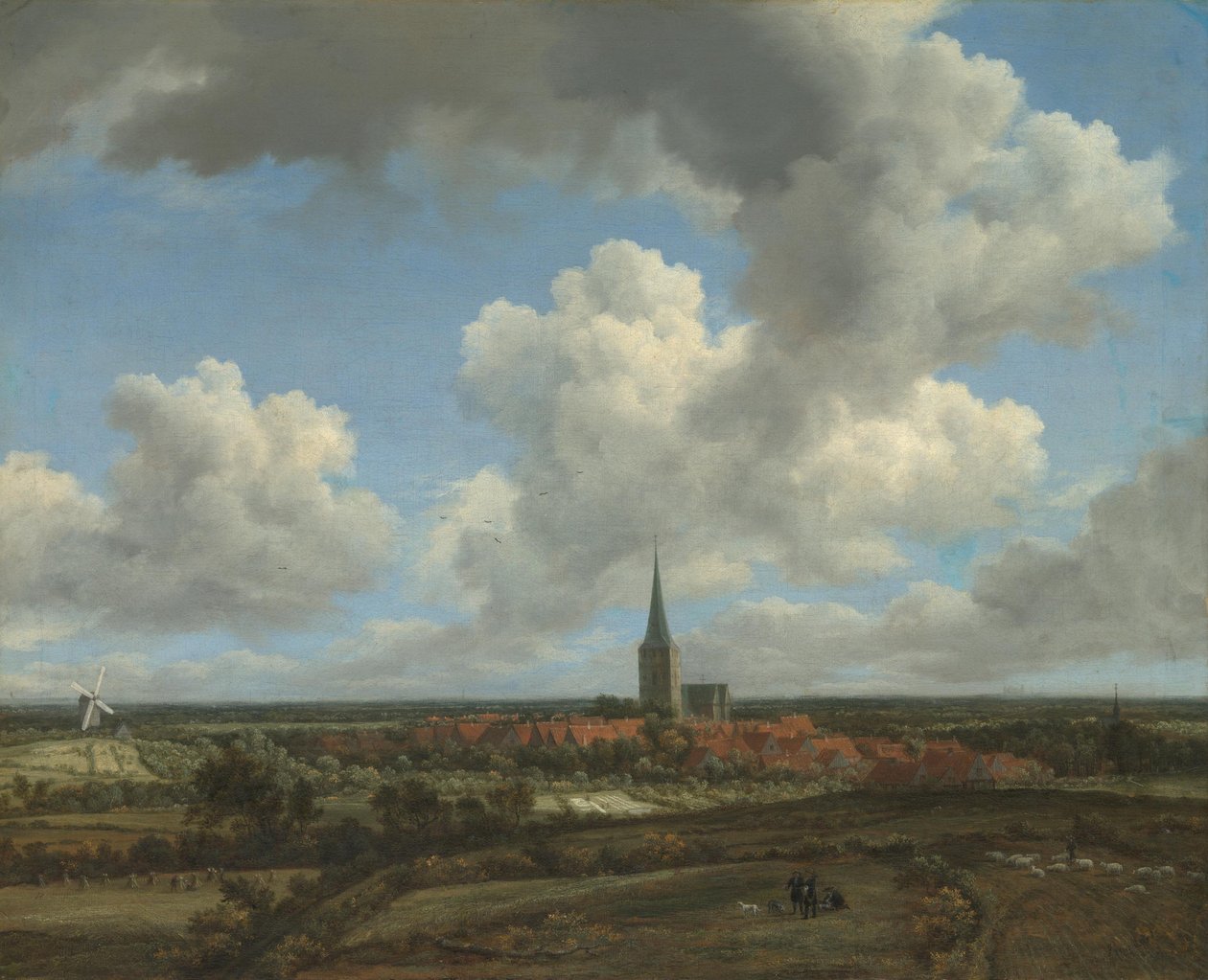 Platt landskap med utsikt över Ootmarsum (Overijssel) av Jacob van Ruisdael