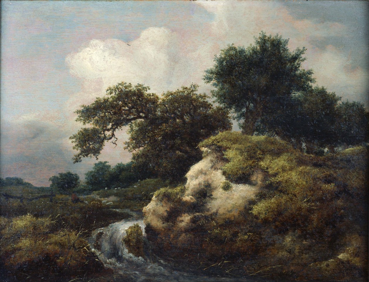 Landskap med sanddyn och litet vattenfall av Jacob van Ruisdael
