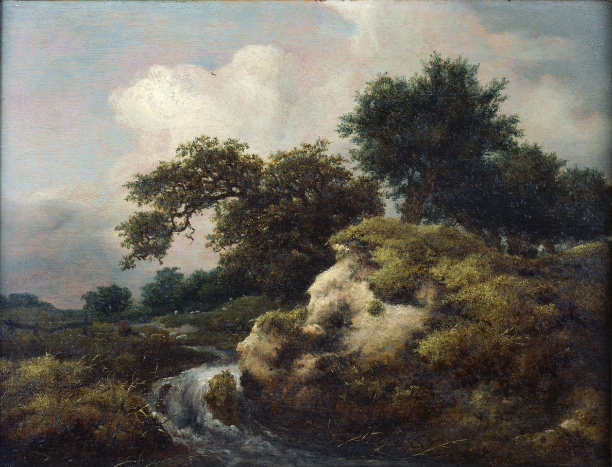 Landskap med sanddyner och litet vattenfall av Jacob van Ruisdael