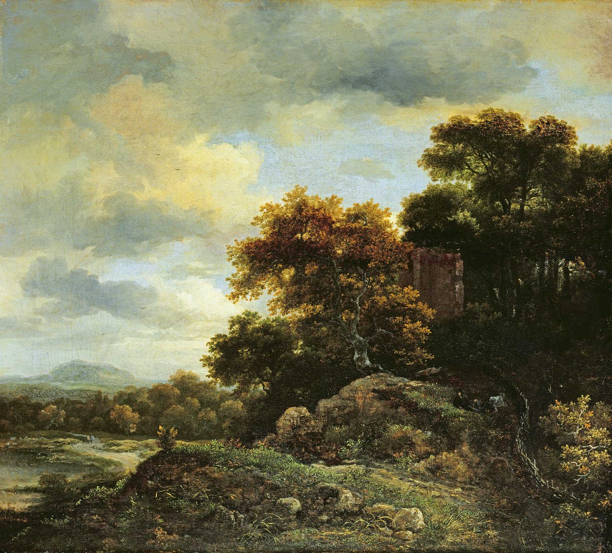 Landskap med trädbevuxen kulle av Jacob van Ruisdael