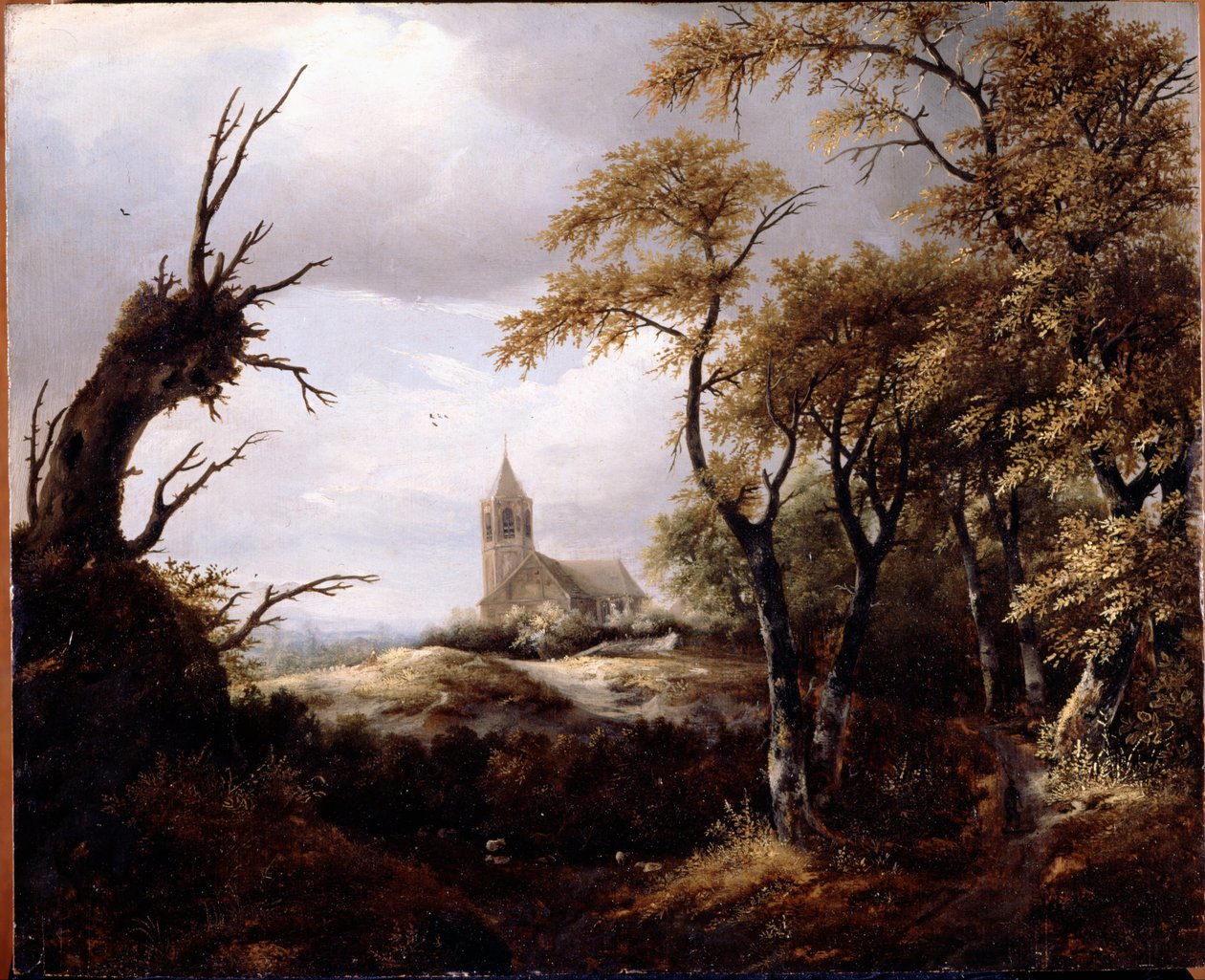 Landskap med en kyrka av Jacob van Ruisdael