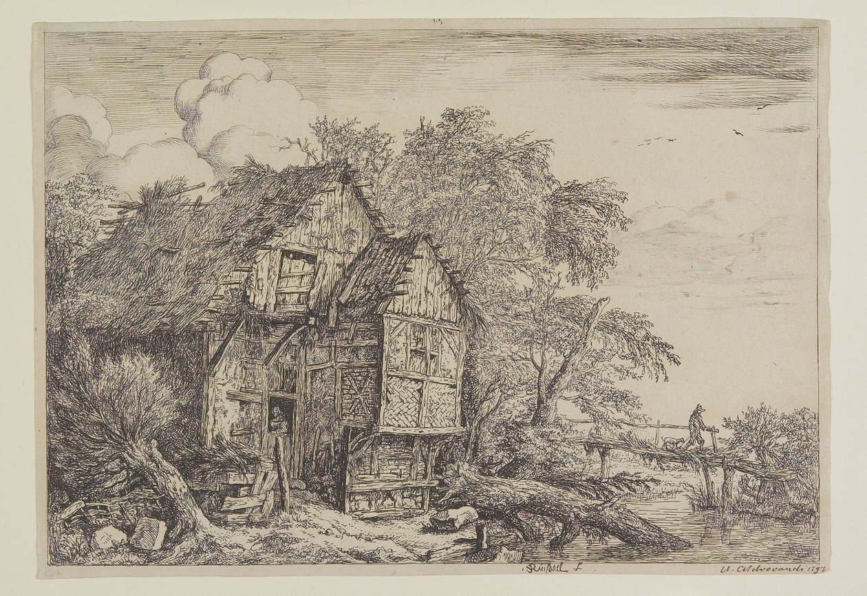 Stugan och gångbron av Jacob van Ruisdael
