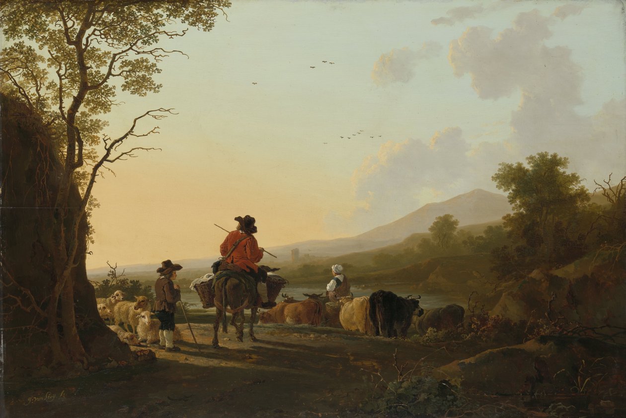 Landskap med boskapsförare och herde, ca 1780-85 av Jacob van Strij