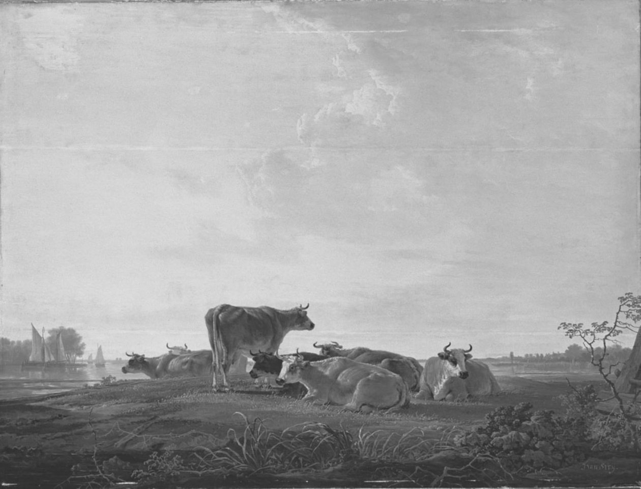 Vilande boskap vid stranden av Jacob van Strij