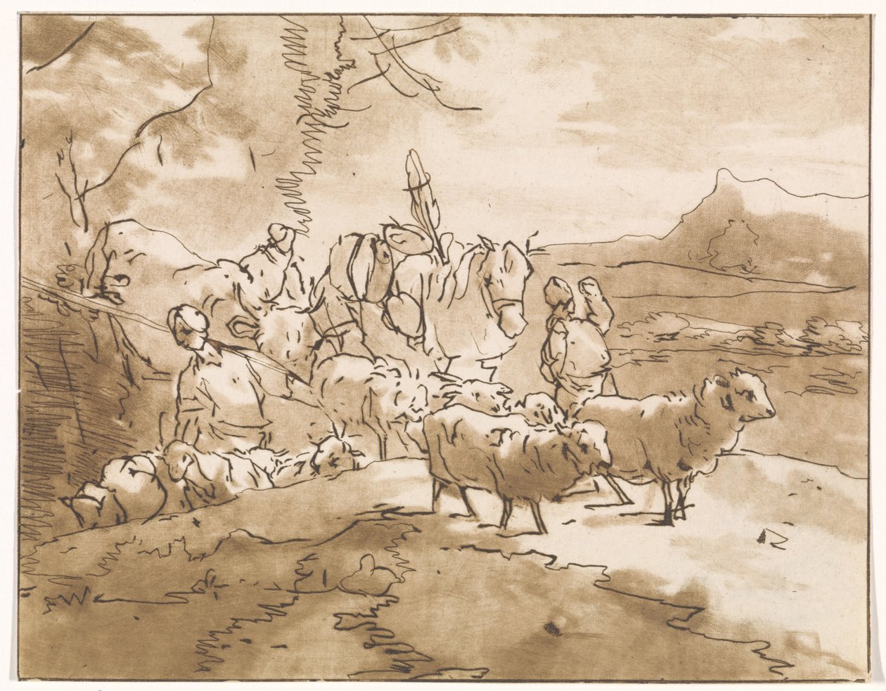 Herdar med boskap i ett bergslandskap av Jacob van de Velde (graveur)