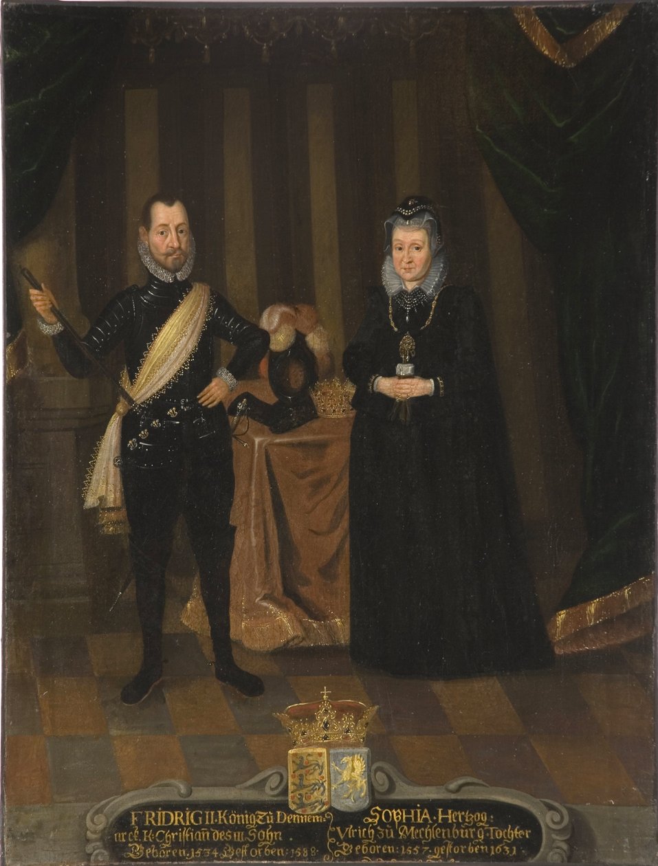 Le roi Frederic II de Danemark et Norvege et Sophie de Mecklembourg Gustrow - kung Fredrik II av Danmark (1534-1588) och drottning Sophie av Danmark (1557-1631), av Van Doordt, Jacob, efter (? -1629). Olja på duk. Mått: 101x79 cm. Nationalmuseum Stock av Jacob van der (fl.1610 29) Doordt