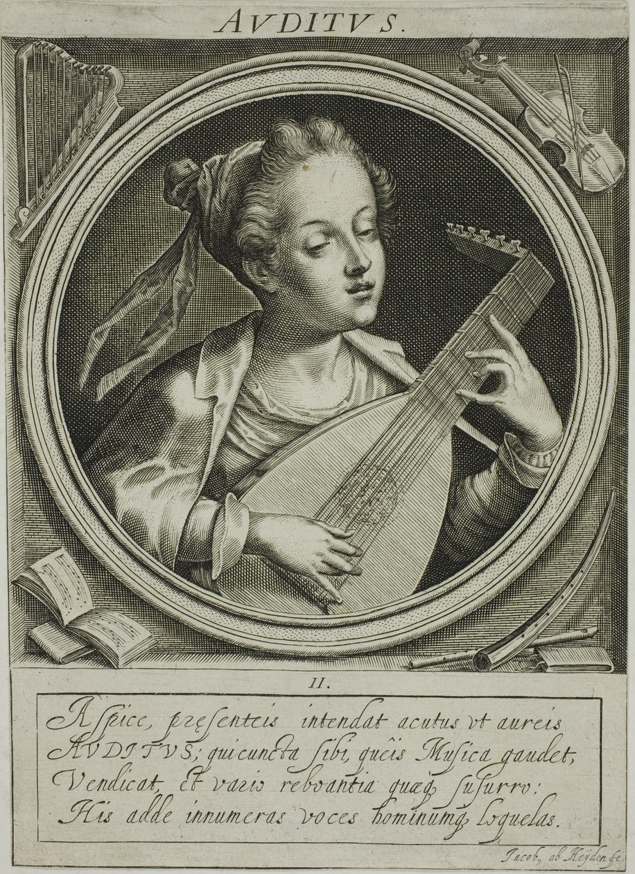 Ljud, plansch två från De fem sinnena av Jacob van der Heyden