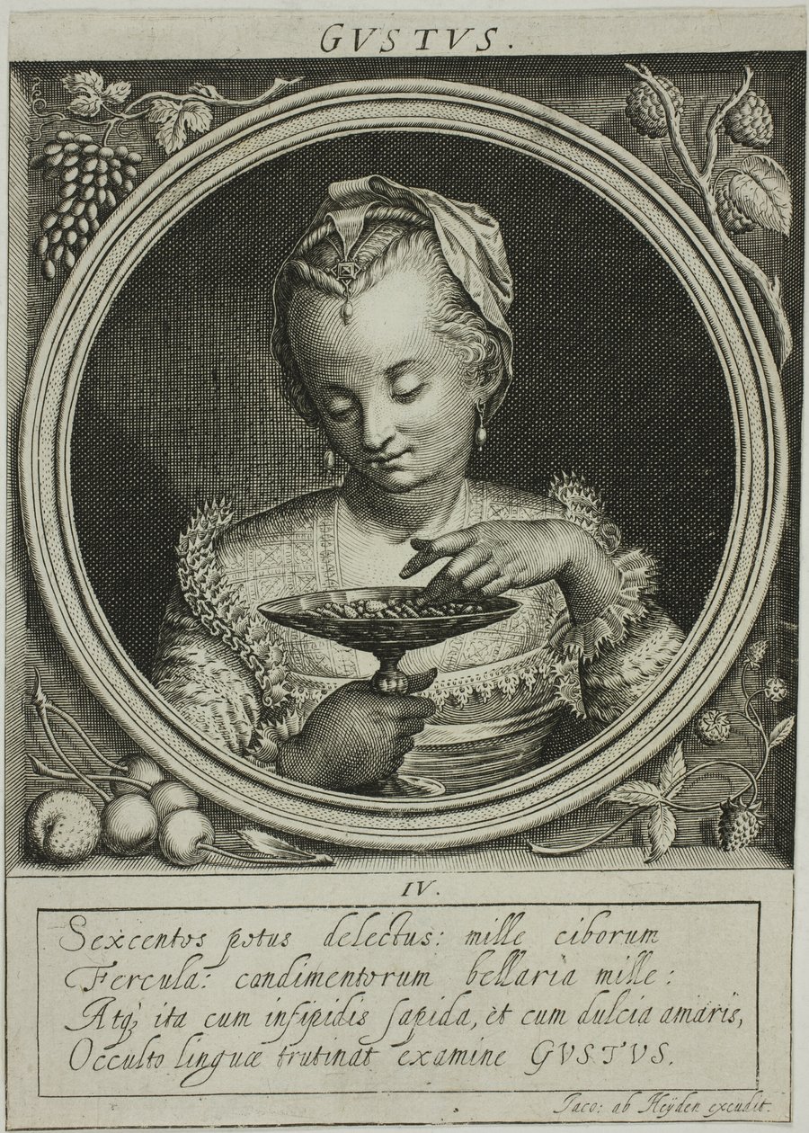 Smak, tallrik fyra från De fem sinnena av Jacob van der Heyden