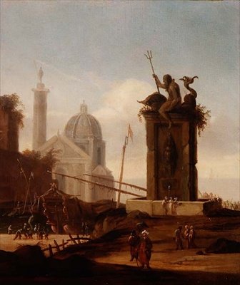 En italiensk capriccio i en medelhavshamn av Jacob van der Ulft