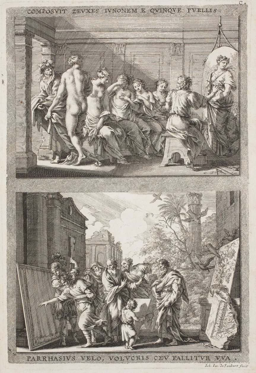 Zeuxis och Parrhassius av Jacob von Sandrart