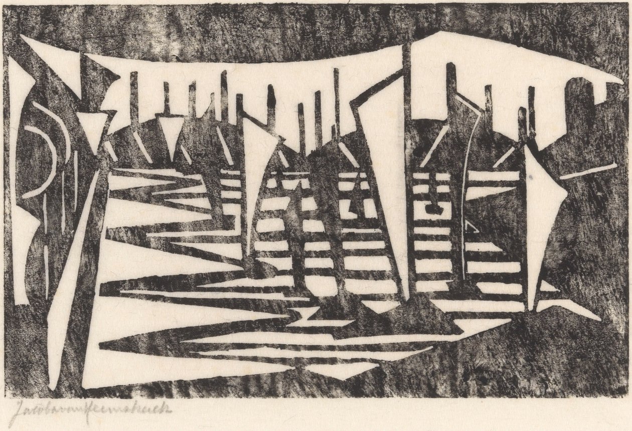 Komposition (Båtar i en hamn) av Jacoba van Heemskerck (signed by artist)