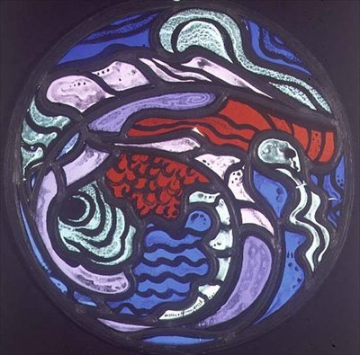 Abstrakt komposition, medaljong (målat glas) av Jacoba van Heemskerck