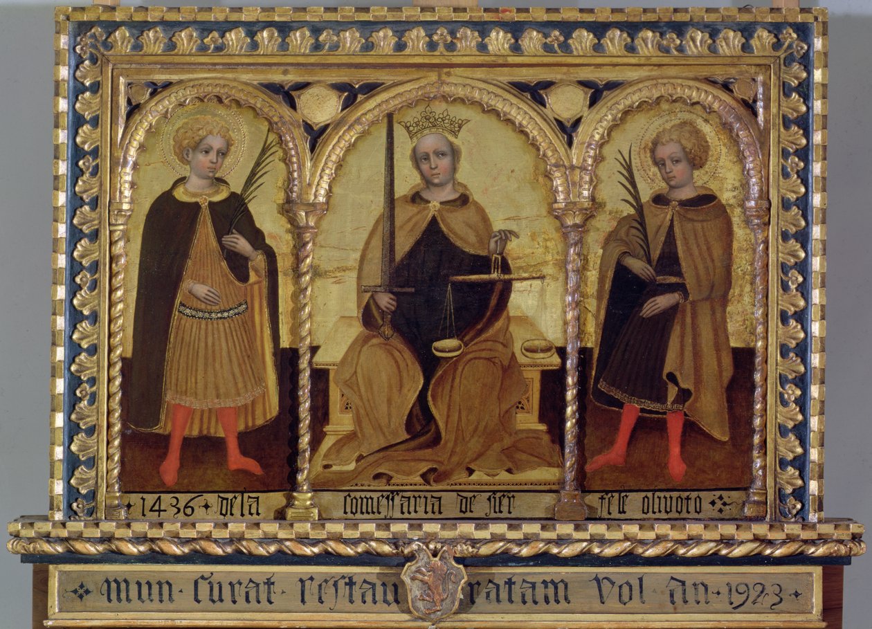 Rättvisa mellan St Felix och St Fortunato av Jacobello del (attr. to) Fiore