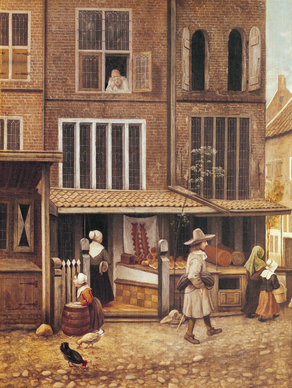 Hörn av en stad med ett bageri av Jacobus Vrel or Frel