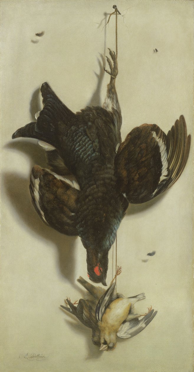 Trompe loeil av orre och finkar av Jacobus Biltius