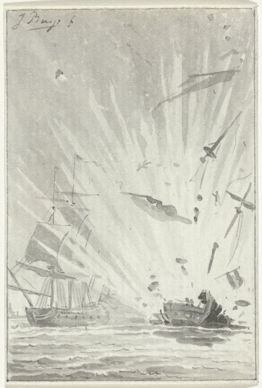 Explosion av den holländska kaparen De Dappere Patriot i strid med det engelska skeppet Kameleon, 14 augusti 1781 av Jacobus Buys
