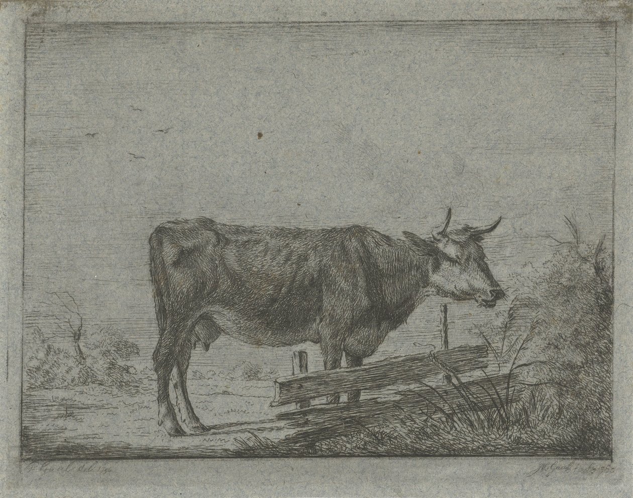 Ko som står vid ett staket av Jacobus Cornelis Gaal
