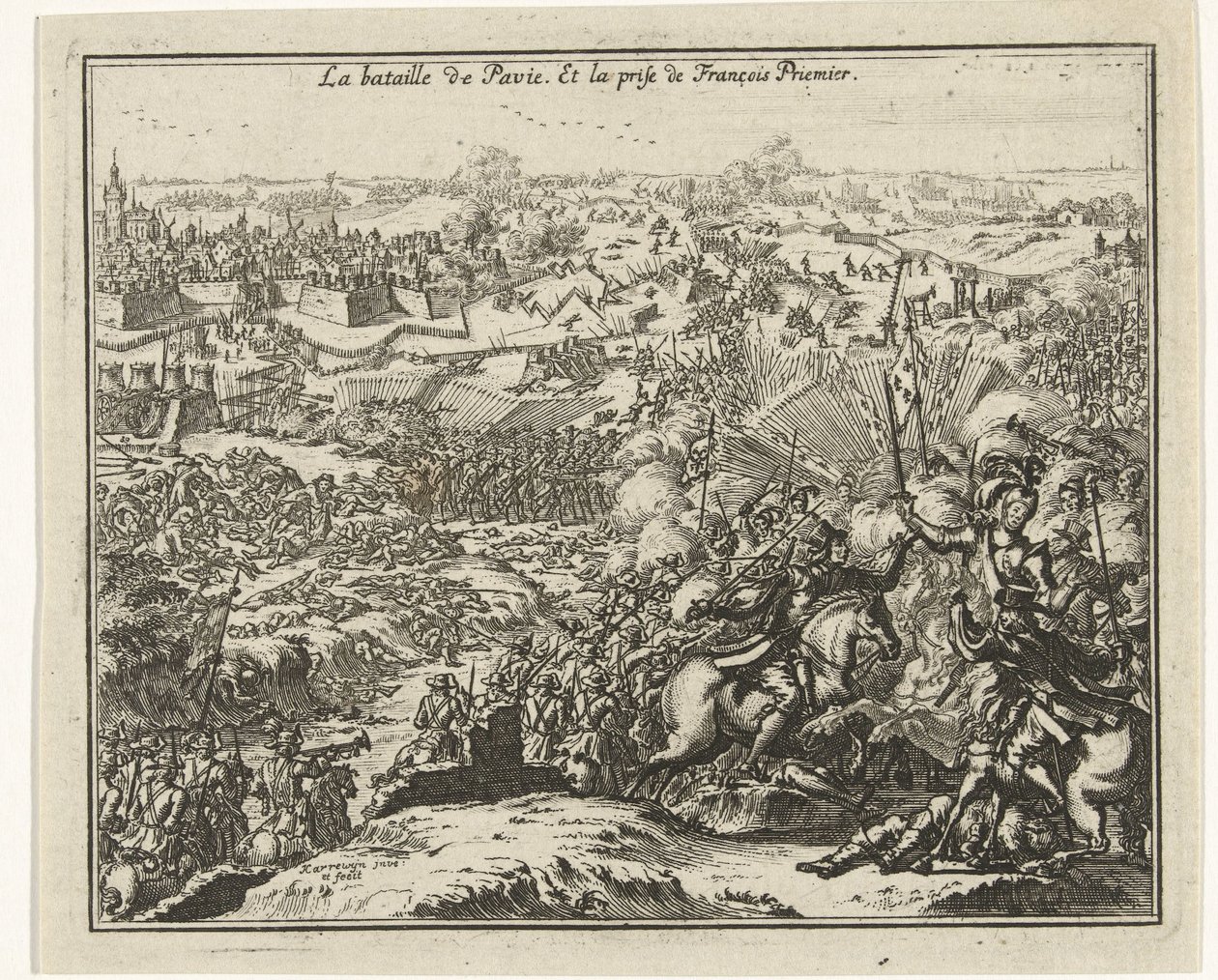 Slaget vid Pavia Tillfångatagandet av Frans I, kung av Frankrike La bataille de Pavie. Et la prize de François Priemier (titel på objekt) av Jacobus Harrewijn