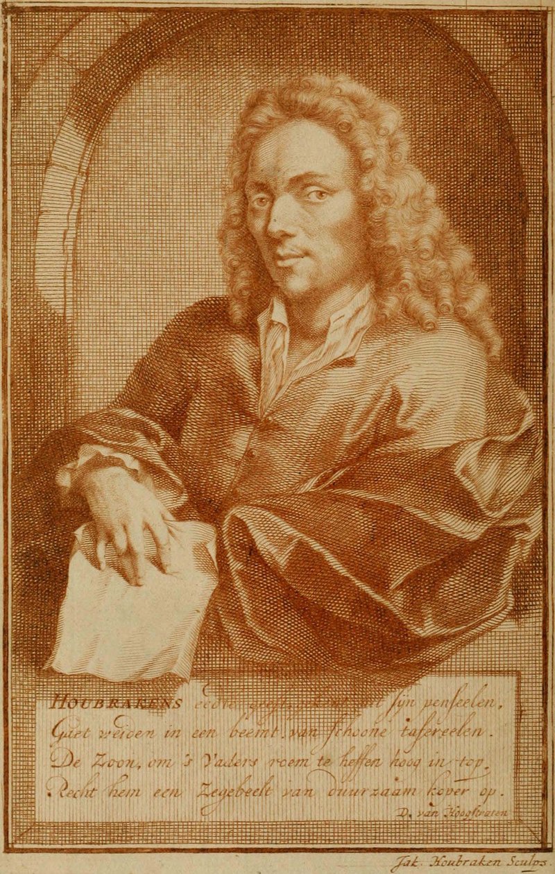 De Groote Schouburgh Der Nederlantsche Konstschilders En Schilderessen 1718 vol 1 författarens porträtt av Jacobus Houbraken