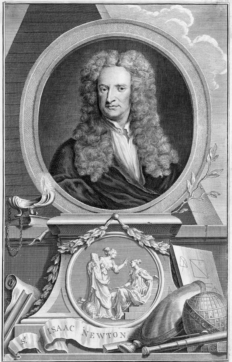 Isaac Newton 1642-1727, engelsk matematiker, astronom och fysiker, 1738 av Jacobus Houbraken