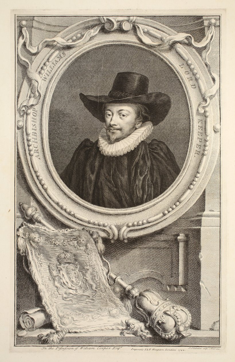Porträtt av ärkebiskop Williams, Lord Keeper of the Seal, illustration från "Heads of Illustrious Persons of Great Britain", pub. av Knapton, London 1742 av Jacobus Houbraken
