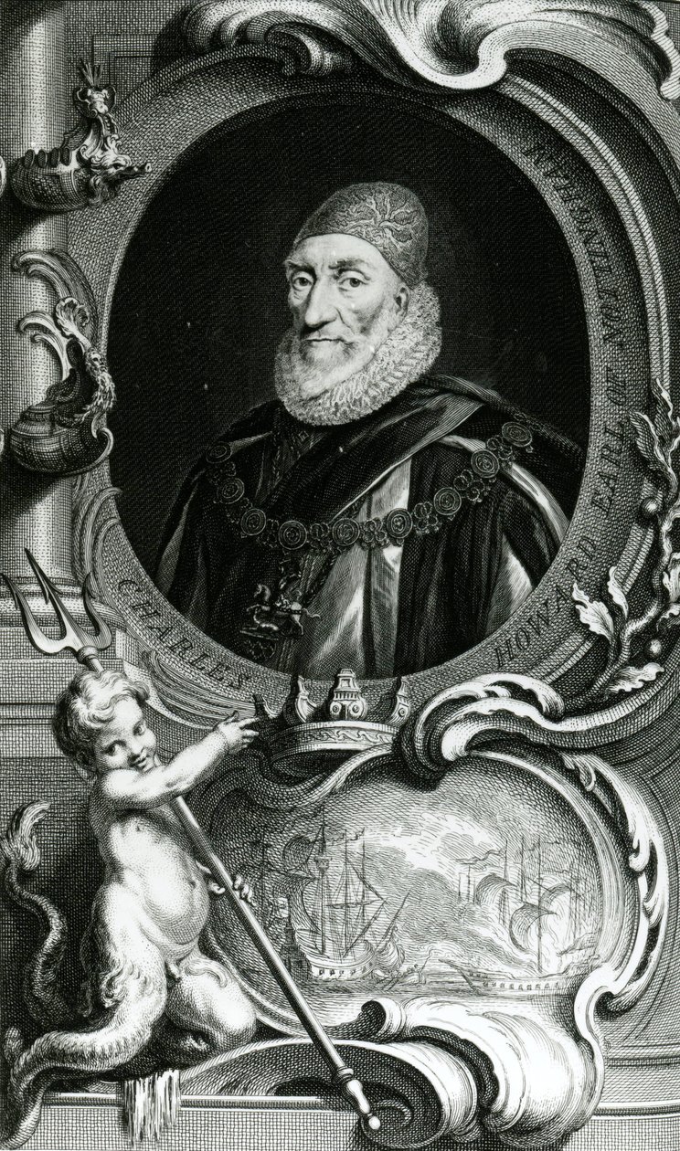 Porträtt av Charles Howard, Earl of Nottingham, illustration från "Heads of Illustrious Persons of Great Britain", pub. av Knapton, London 1742 av Jacobus Houbraken