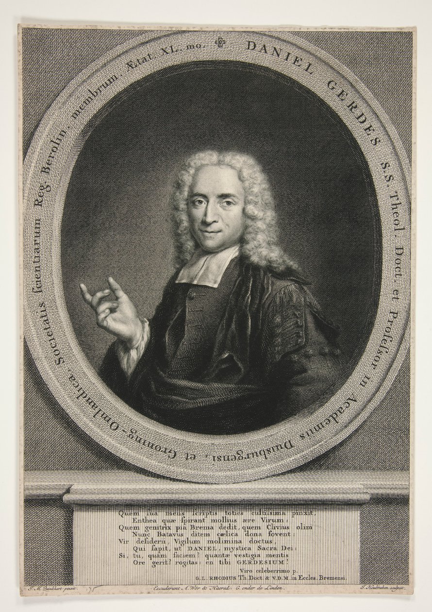 Porträtt av Daniel Gerdes, efter J.M. Quinkhart av Jacobus Houbraken