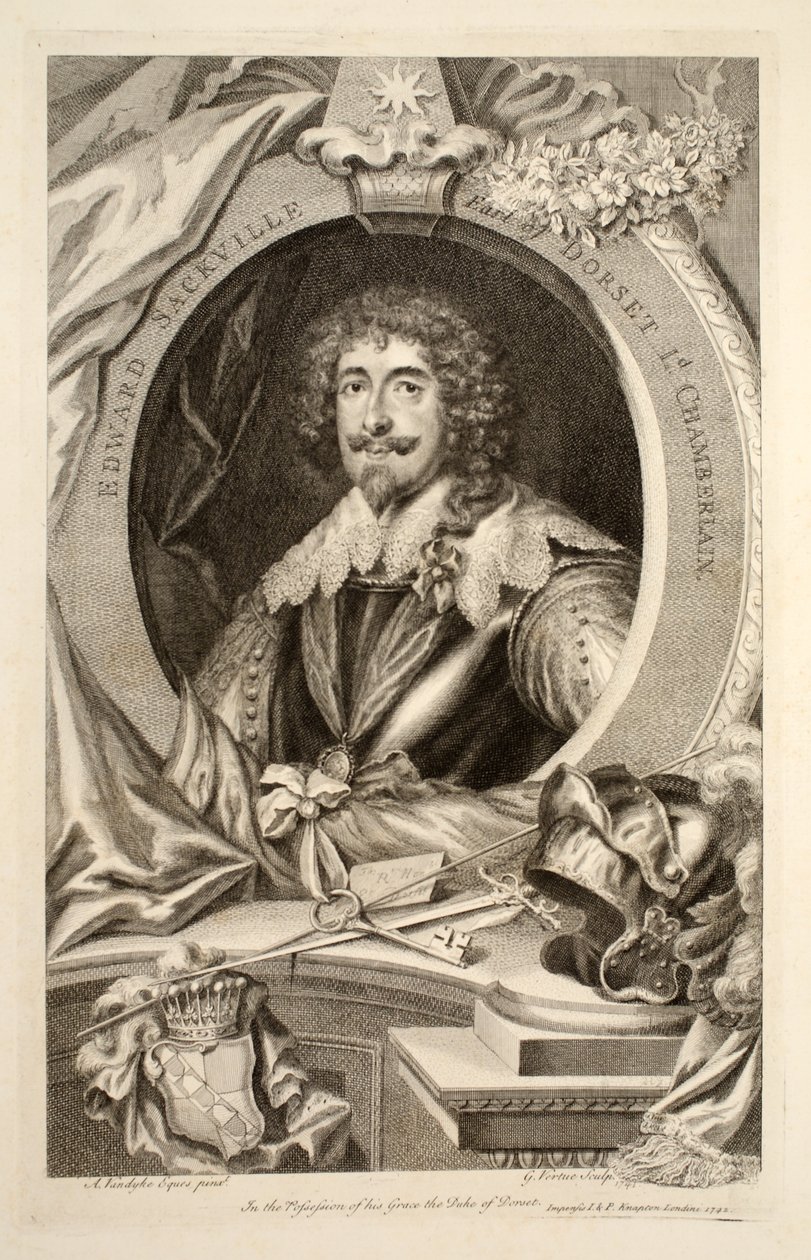 Porträtt av Edward Sackville, illustration från "Heads of Illustrious Persons of Great Britain", pub. av Knapton, London 1742 av Jacobus Houbraken