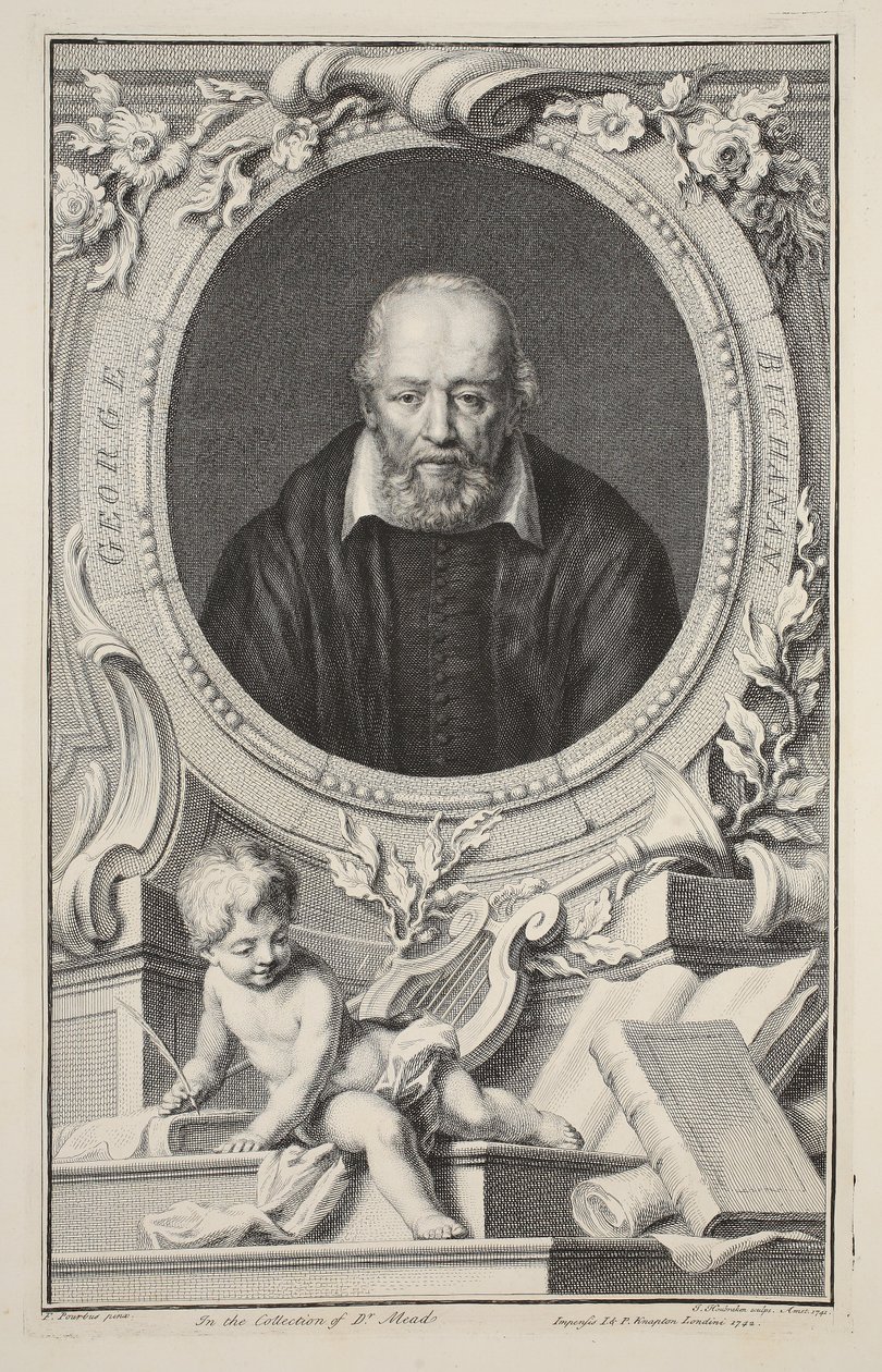Porträtt av George Buchanan, efter Frans Pourbus, illustration från "Heads of Illustrious Persons of Great Britain", utgiven av Knapton, London 1742. av Jacobus Houbraken