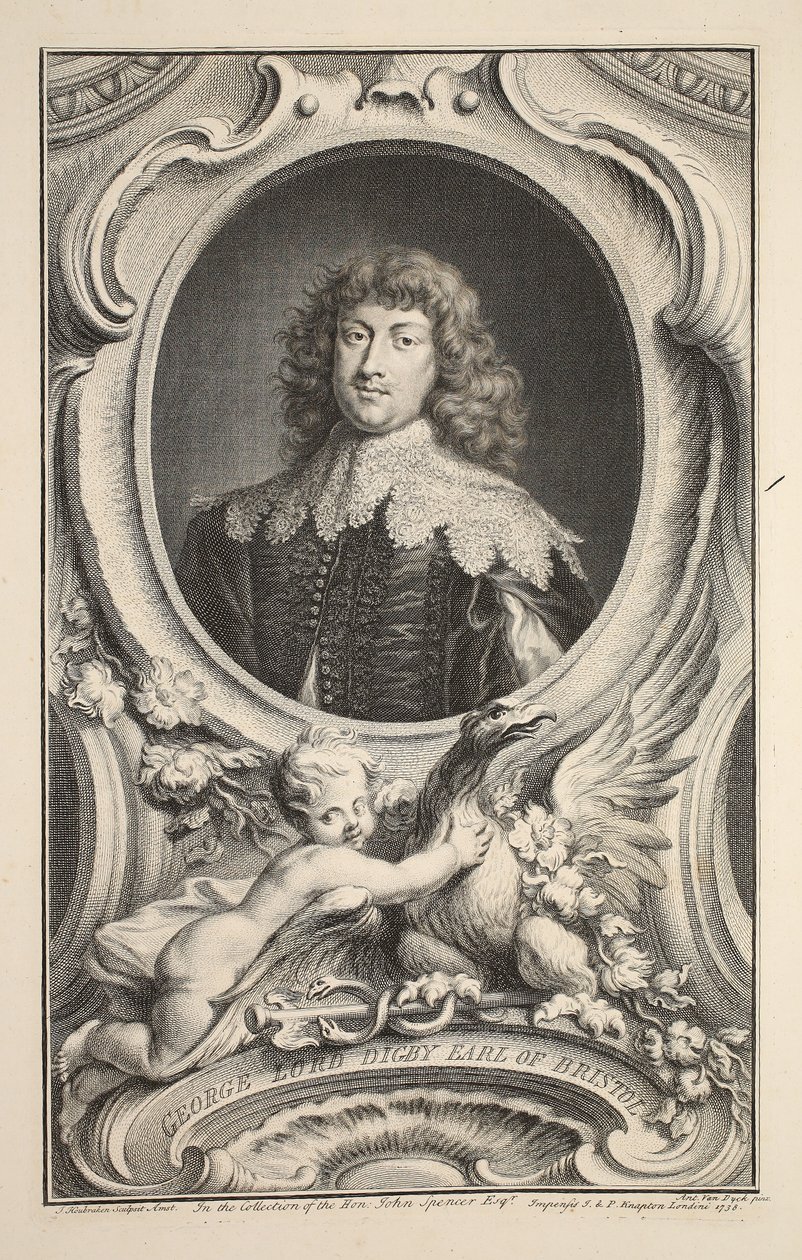 Porträtt av George, Lord Digby, Earl of Bristol, illustration från "Heads of Illustrious Persons of Great Britain", utgiven av Knapton, London 1742. av Jacobus Houbraken