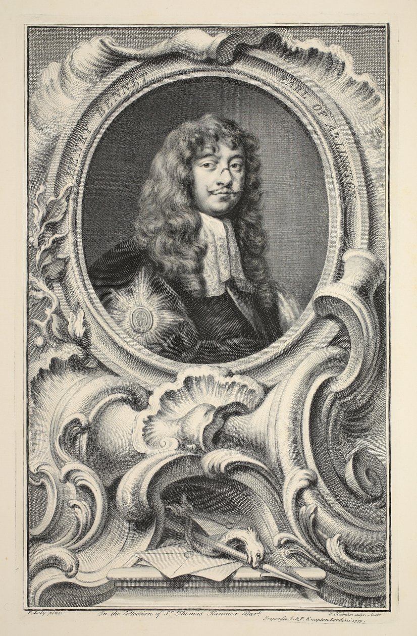 Porträtt av Henry Bennet, Earl of Arlington, illustration från "Heads of Illustrious Persons of Great Britain", pub. av Knapton, London 1742 av Jacobus Houbraken