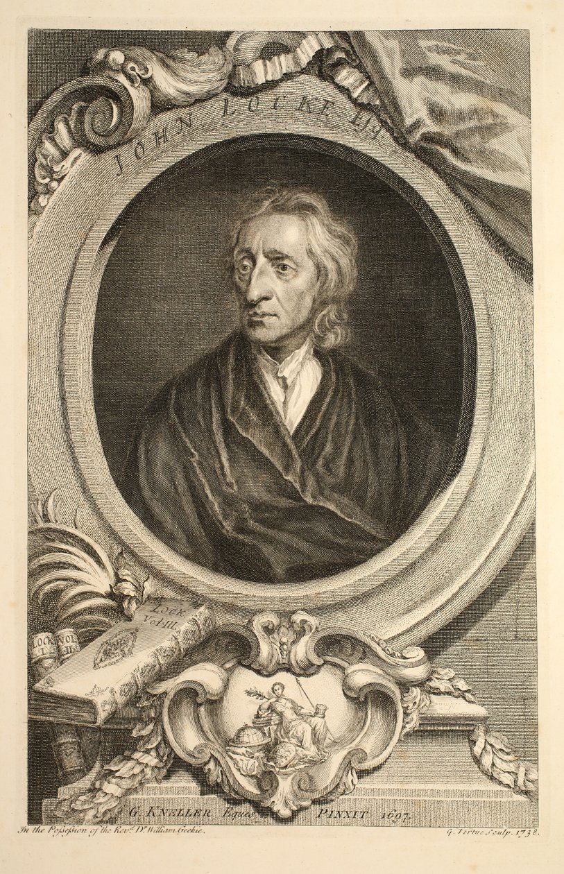 Porträtt av John Locke, illustration från "Heads of Illustrious Persons of Great Britain", pub. av Knapton, London 1742 av Jacobus Houbraken