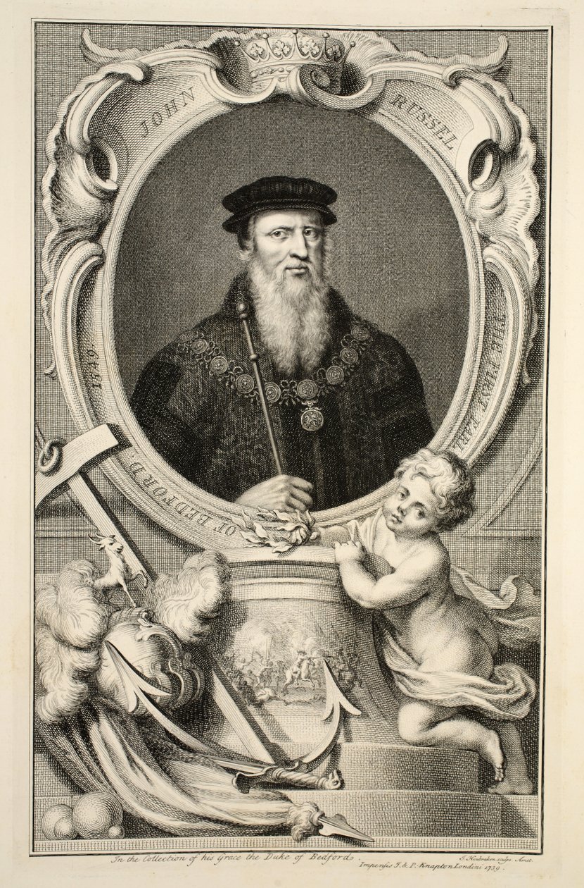 Porträtt av John Russell, illustration från "Heads of Illustrious Persons of Great Britain", utgiven av Knapton, London 1742. av Jacobus Houbraken