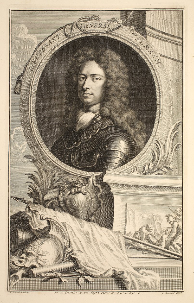 Porträtt av generallöjtnant Talmash, illustration från "Heads of Illustrious Persons of Great Britain", pub. av Knapton, London 1742 av Jacobus Houbraken