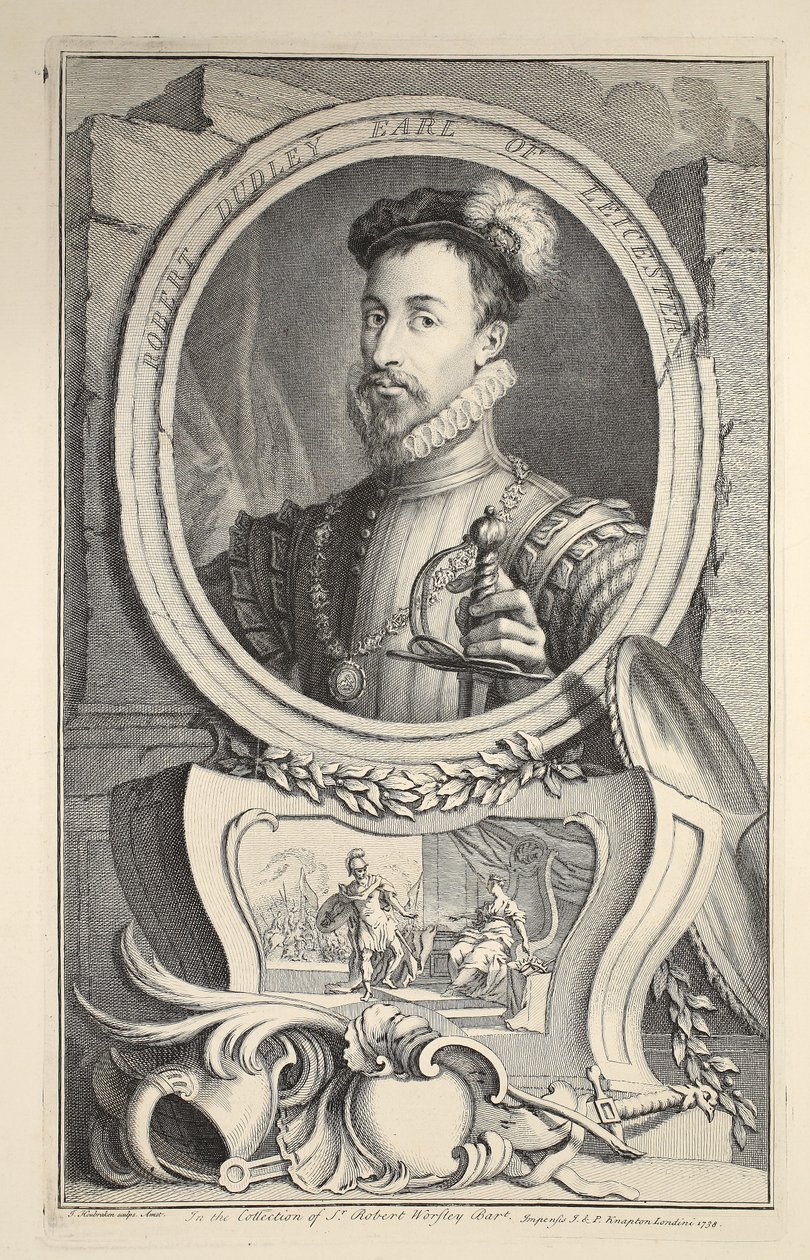 Porträtt av Robert Dudley, earl av Leicester, illustration från "Heads of Illustrious Persons of Great Britain", utgiven av Knapton, London 1742. av Jacobus Houbraken