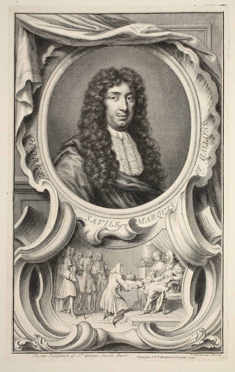 Porträtt av Savile, markis av Halifax, illustration från "Heads of Illustrious Persons of Great Britain", pub. av Knapton, London 1742 av Jacobus Houbraken