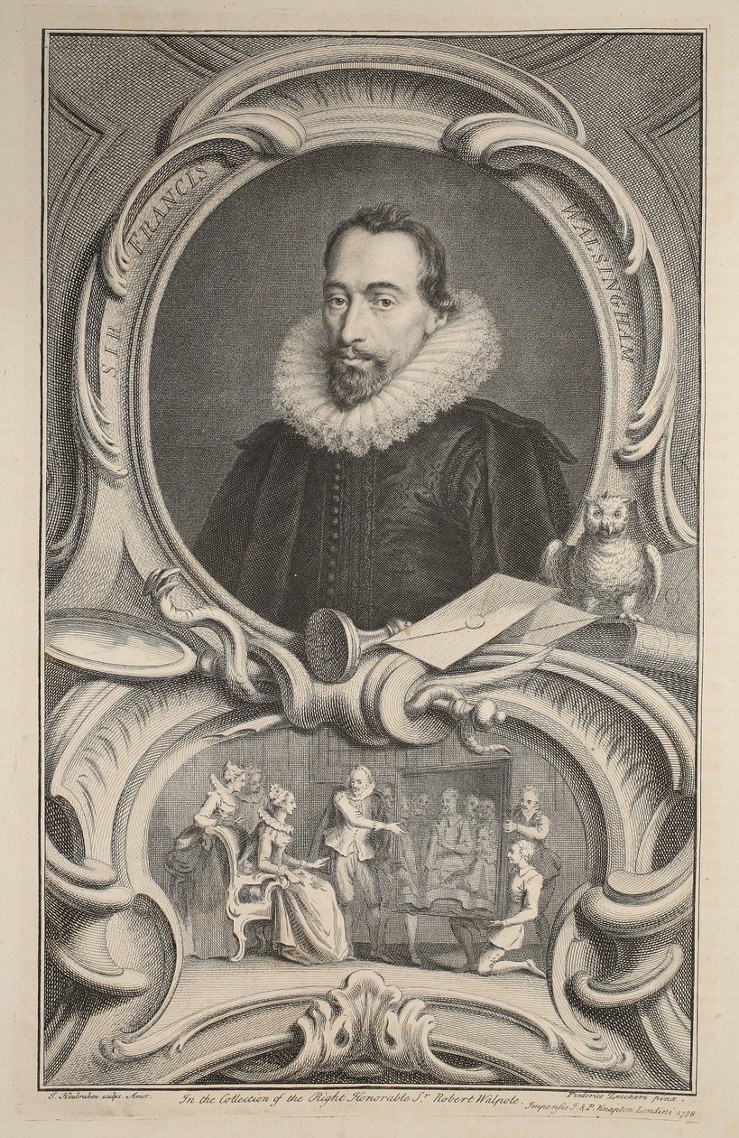 Porträtt av Sir Francis Walsingham, illustration från "Heads of Illustrious Persons of Great Britain", pub. av Knapton, London 1742 av Jacobus Houbraken