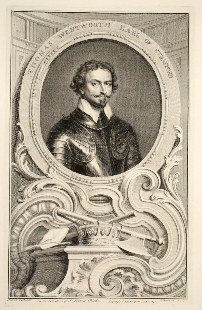 Porträtt av Thomas Wentworth, Earl of Stratford, illustration från "Heads of Illustrious Persons of Great Britain", utgiven av Knapton, London 1742. av Jacobus Houbraken