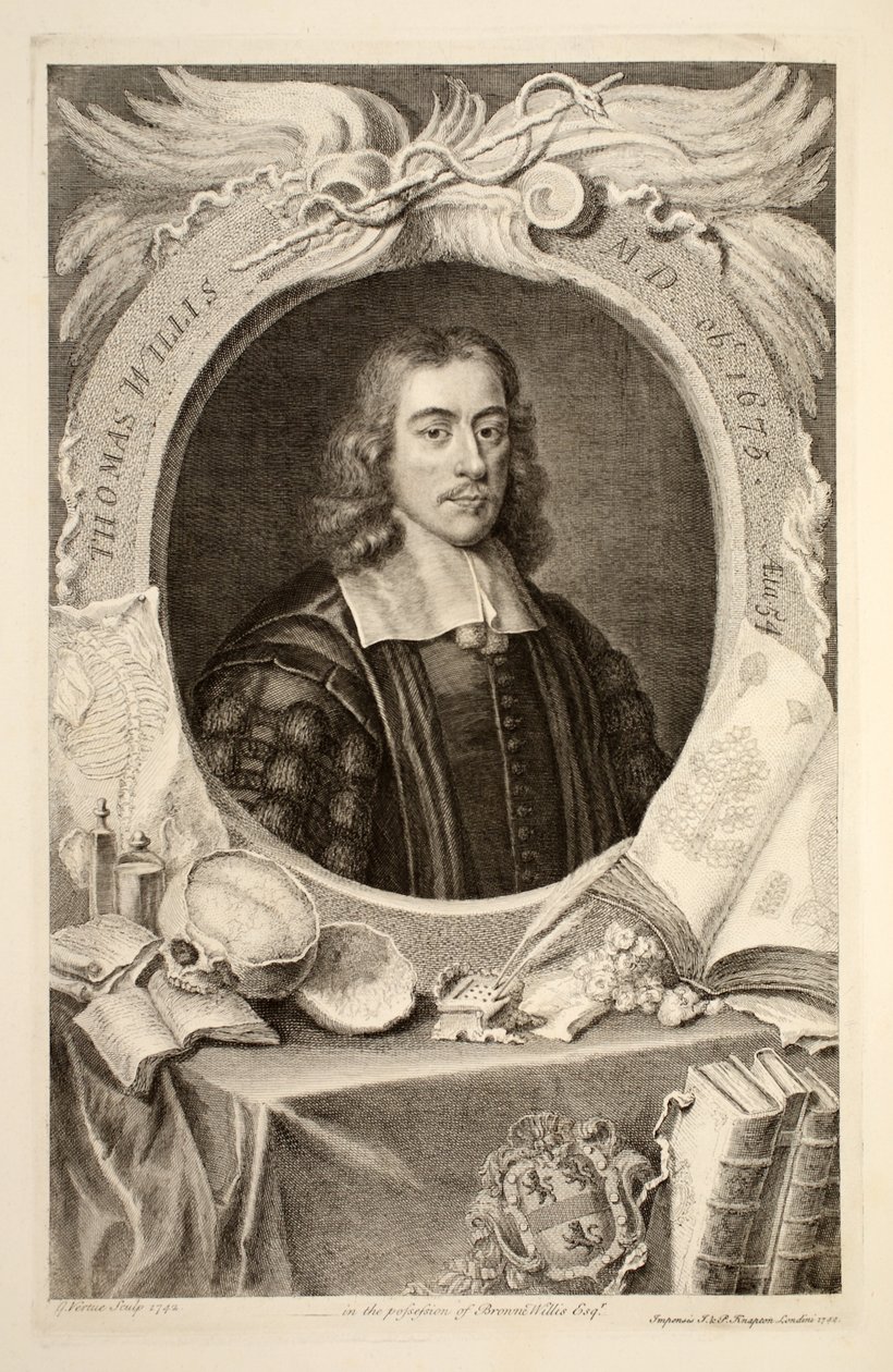 Porträtt av Thomas Willis, M.D., illustration från "Heads of Illustrious Persons of Great Britain", utgiven av Knapton, London 1742. av Jacobus Houbraken