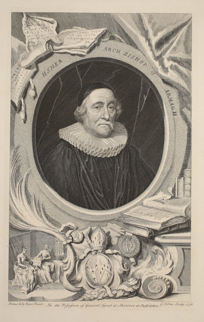 Porträtt av Usher, ärkebiskop av Armagh, illustration från "Heads of Illustrious Persons of Great Britain", utgiven av Knapton, London 1742. av Jacobus Houbraken