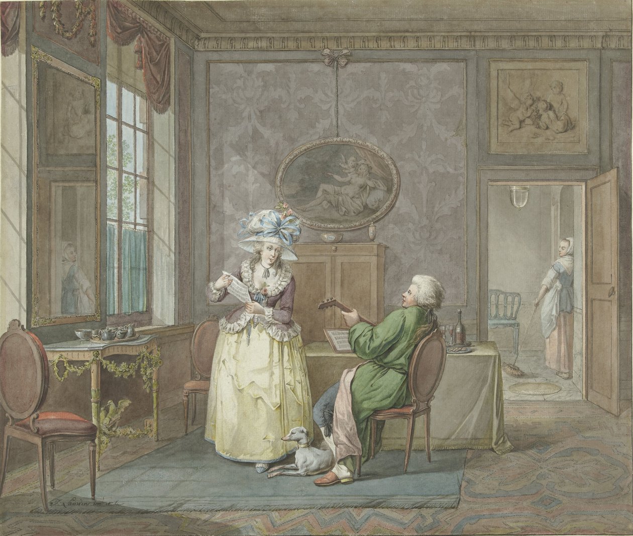 Musikpar i en interiör av Jacobus Johannes Lauwers