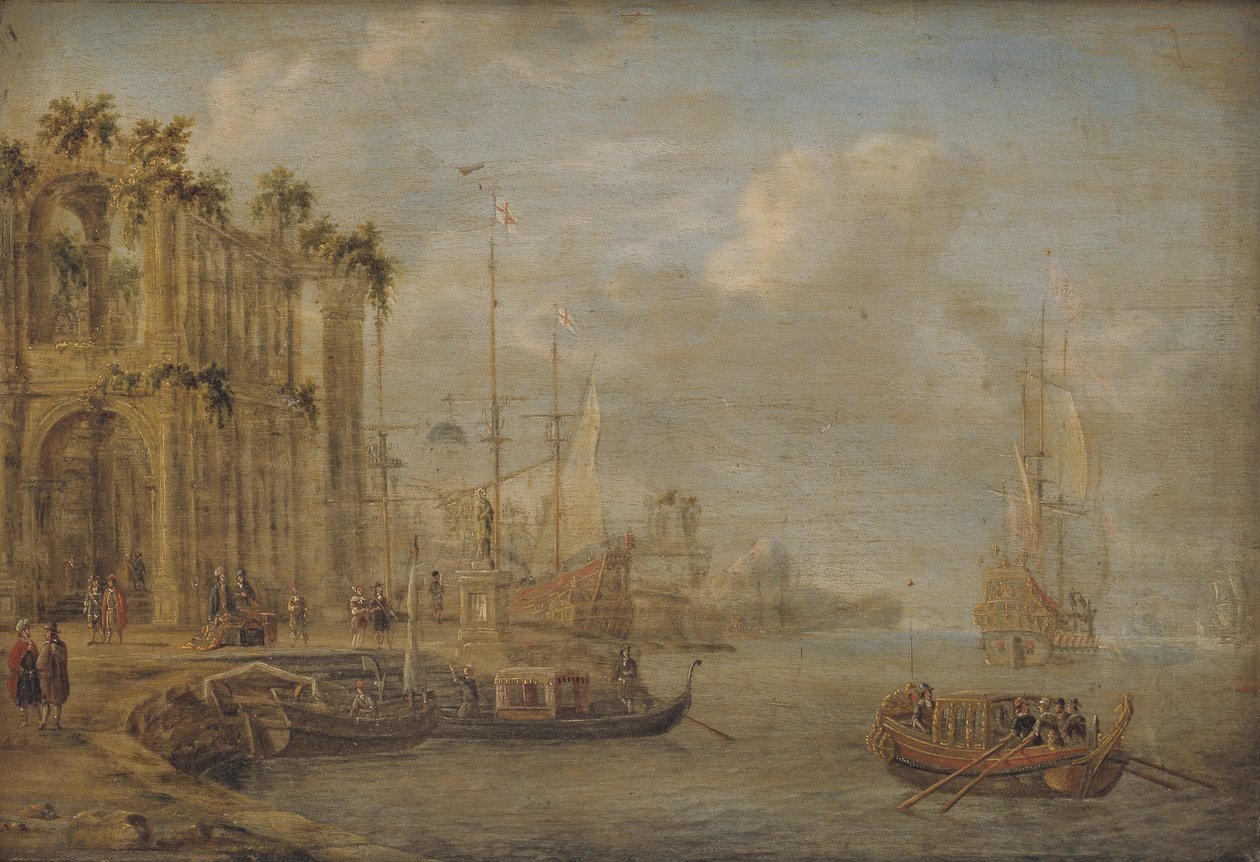 Hamnscen med antika ruiner av Jacobus Storck
